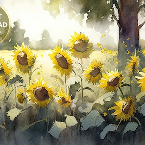 Sunflower Meadow Watercolor Print | Sunflower Gift | Home Decor
