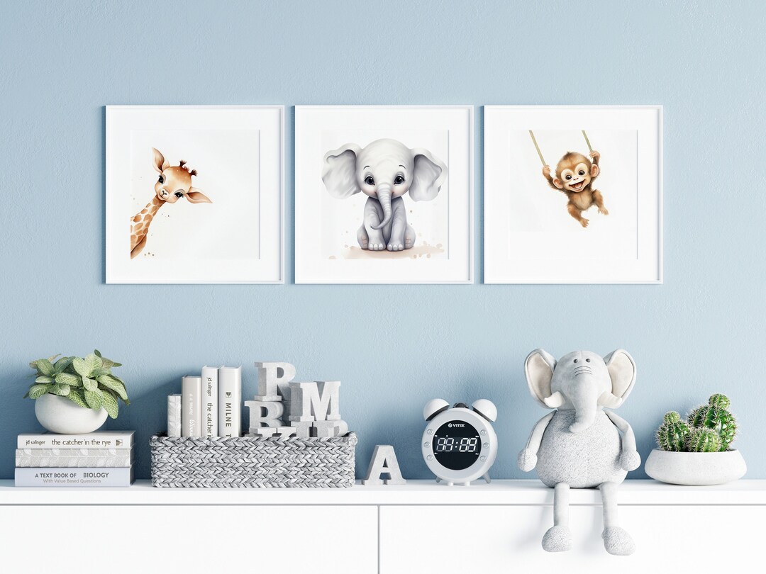 Set of 3 Baby Safari Animals Nursery Wall Art | Kids Room Art | Jungle ...