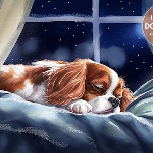 Aquarela Cavalier King Charles Spaniel | Arte do berçário | Adorável arte de parede para impressão