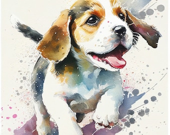 Beagle puppy aquarel | Schattige afdrukbare muurkunst