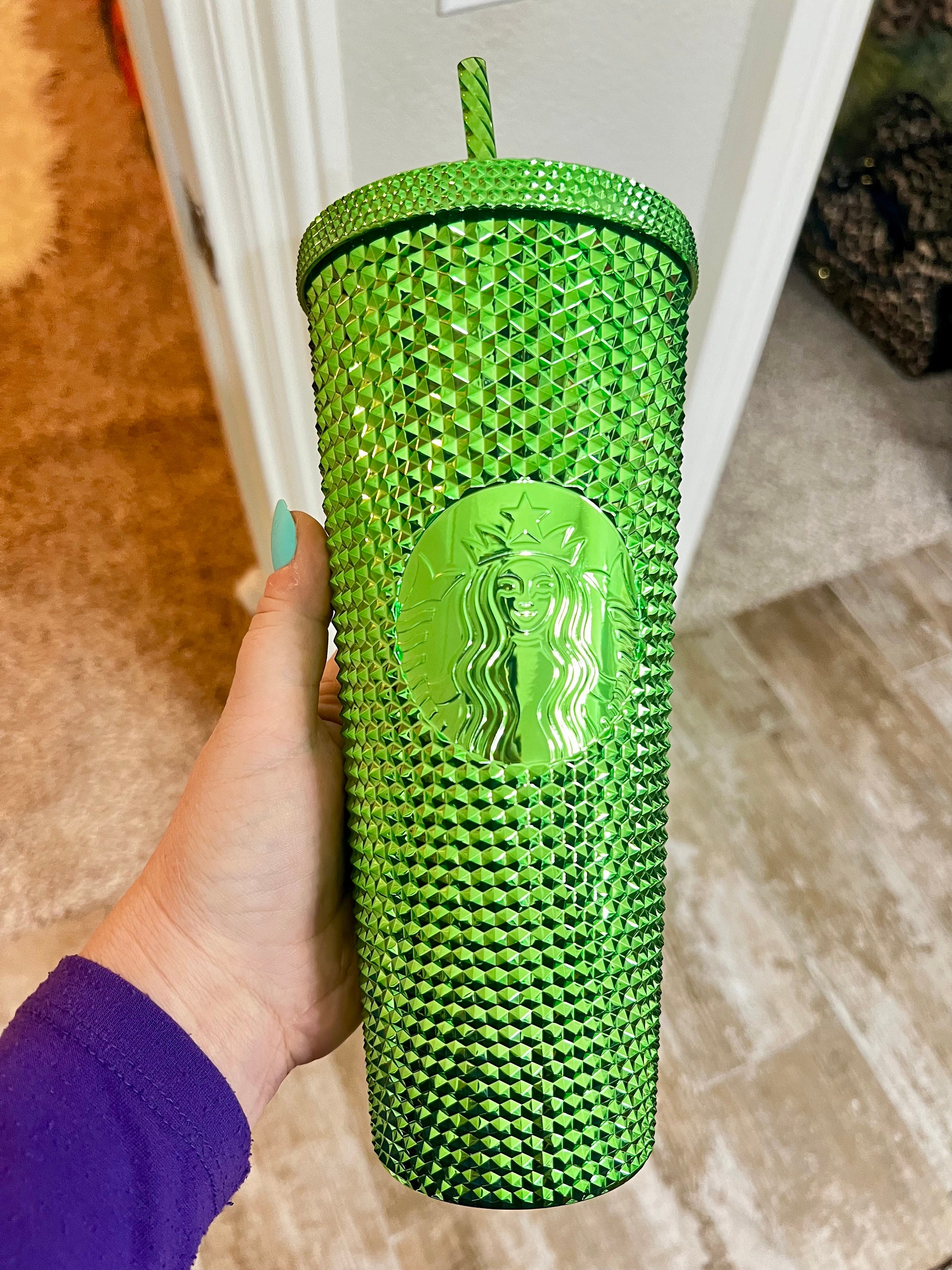 NEW Starbucks Metalic Green Bling Studded Cup 24oz Holiday 2023 Limited  Edition