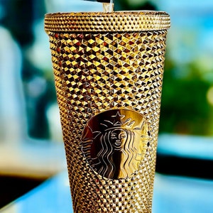 Starbucks 2023 VEGAS Collection Gold & Black Matte Diamond Straw Topper  Tumbler