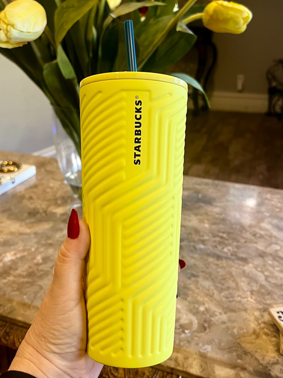 Starbucks 2025 Lime Green Geometric Cold Cup Tumbler Soft Touch Winter
