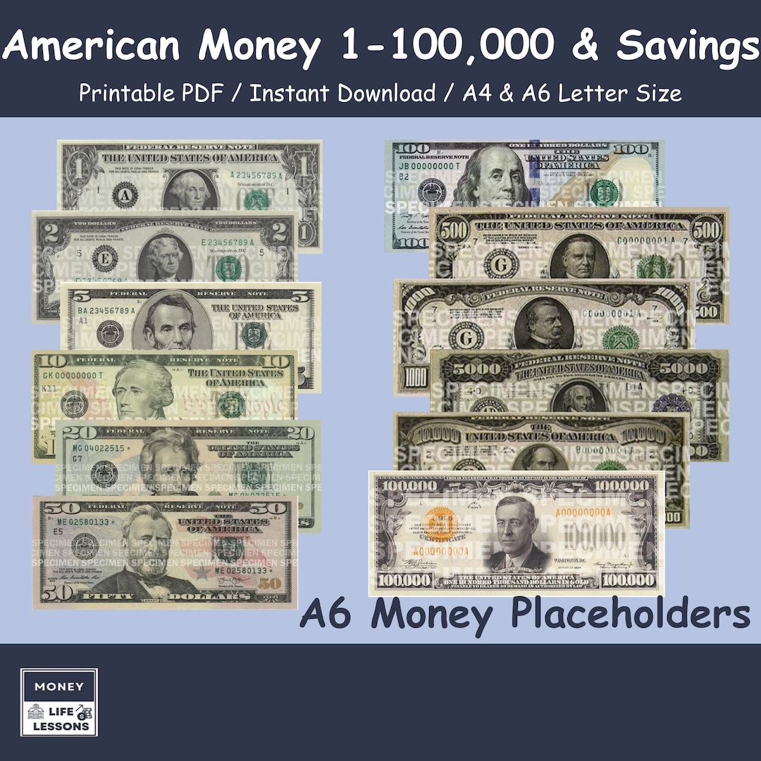 PRINTABLE American Money Placeholders A6 Budget Binders A6 Etsy