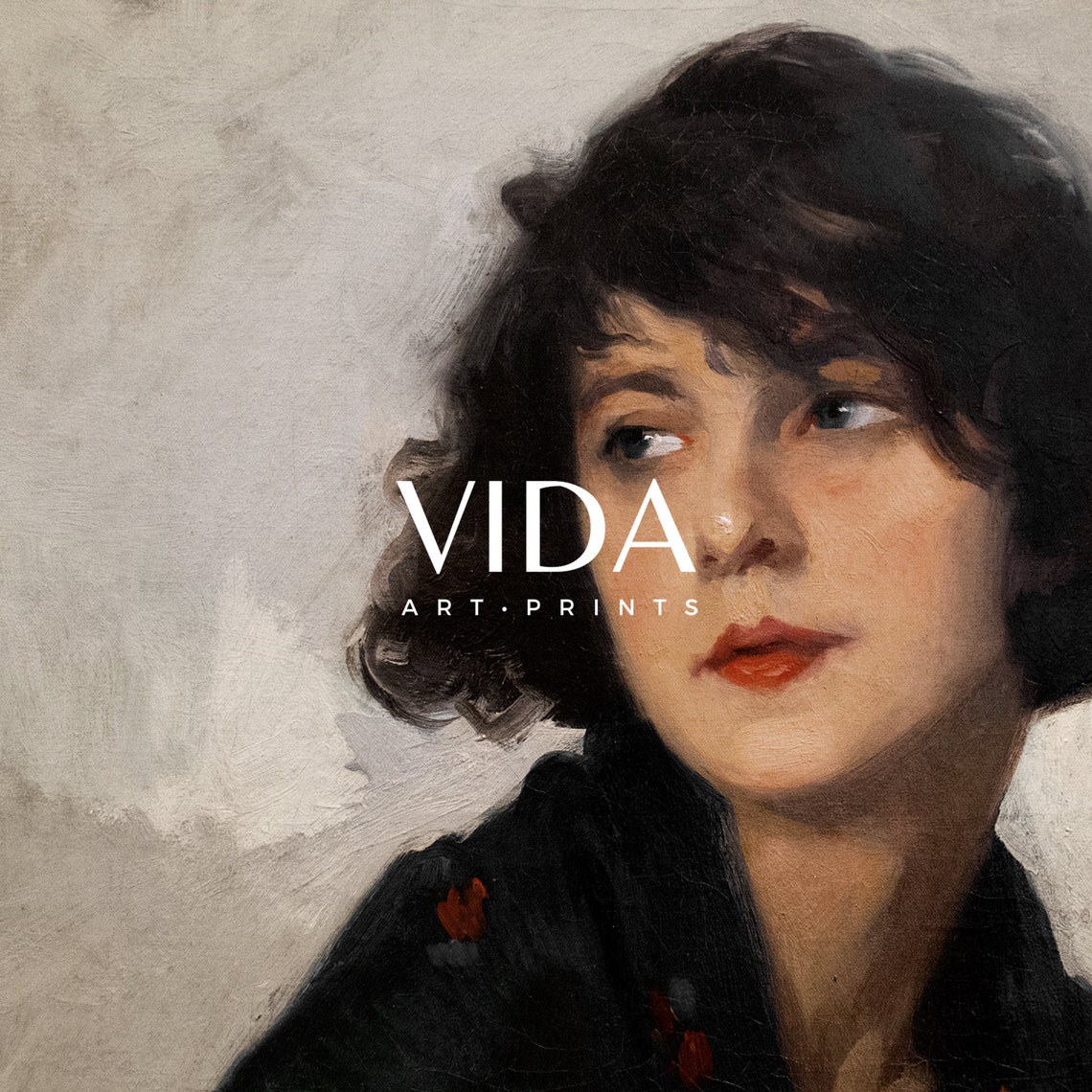 Portrait Painting Neutral Wall Art Bathroom Decor Vintage Print Digital