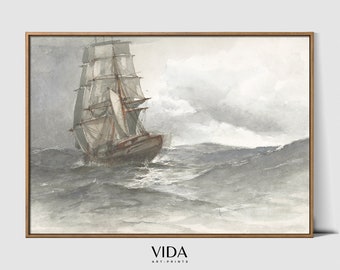 Velero pintura náutica pared arte velero impresión neutral pared arte dormitorio decoración niños habitación decoración paisaje marino arte impresión Vintage impresiones V29