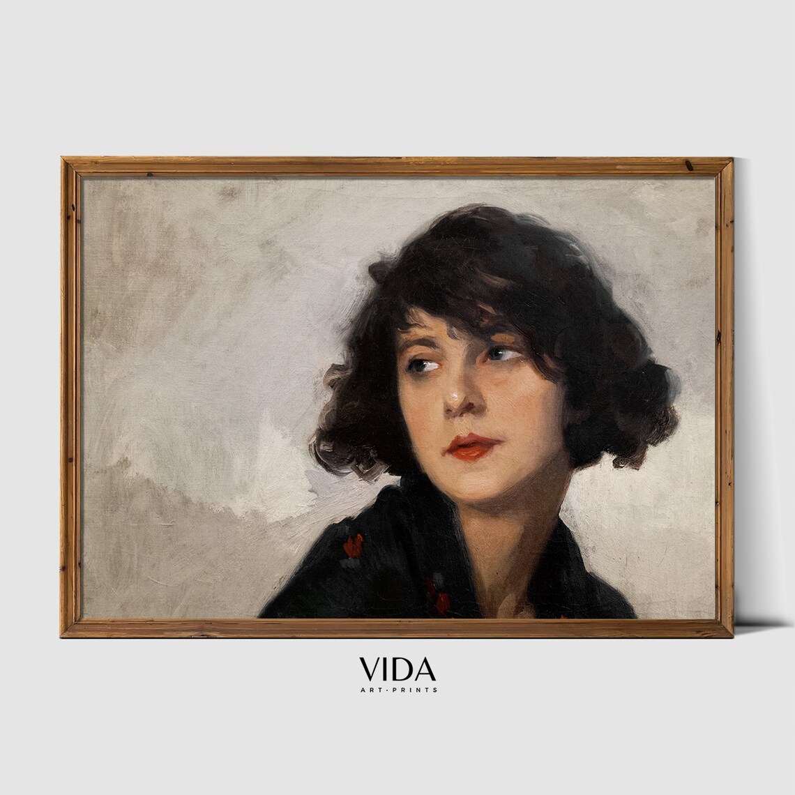 Portrait Painting Neutral Wall Art Bathroom Decor Vintage Print Digital