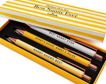 Love Gifts: Nanny Gifts - Gifts For Nanny - Nanny Themed Ballpoint Pen Set- Premium Black Ink - Refillable