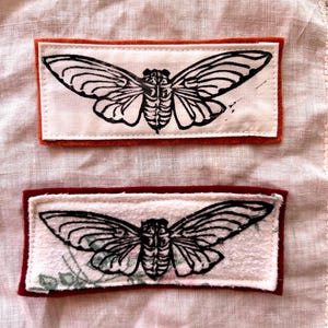 Patch estampado de cigarra // bloco de impressão em linóleo feito à mão, aplique de inseto/insetos para jaqueta/bolsa com fundo de feltro