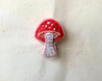 Red mushroom mini pin/brooch/button // hand embroidered whimsical/cottagecore/witchy felt fiber art pin