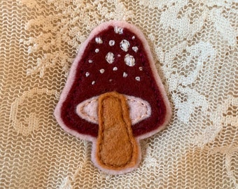 Hand embroidered felt red mushroom/toadstool patch