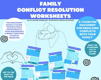 Werkbladen voor het oplossen van familieconflicten Digitale download, gezinstherapie, gezinstherapie, zelfhulp, hulpmiddel voor probleemoplossing