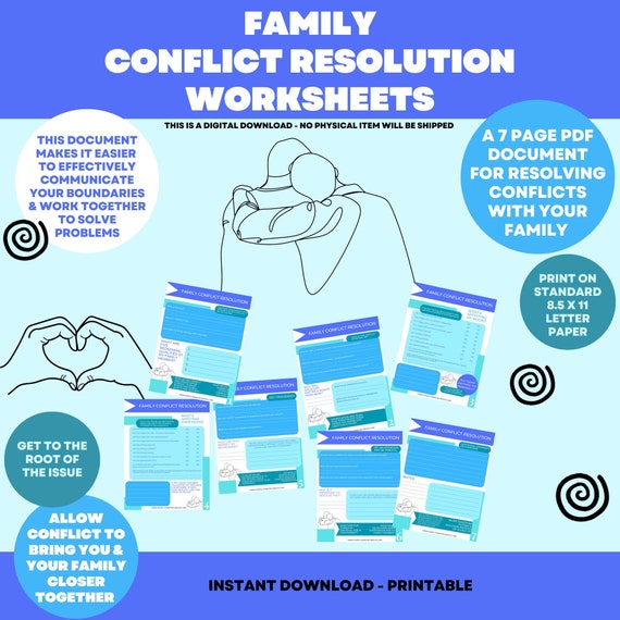 Family Conflict Resolution Worksheets Digital Download, Family Therapy, Family Counseling, Self Help, Problem Solving Tool