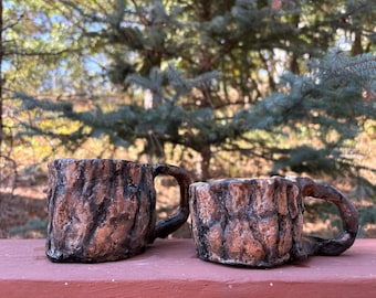 Tree Bark Mugs with Various Sizes. Handmade and Hand-Carved. Customization Available upon request