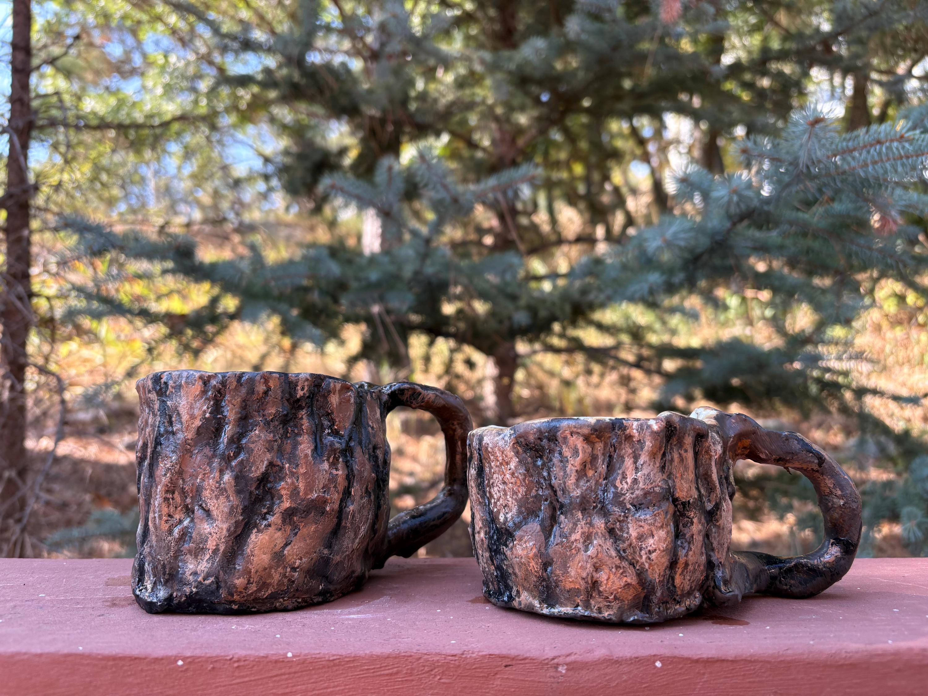 ✨木製 根付等まとめ　細密彫刻　無垢　玉陶器✨ Tree Bark Mugs With Various Sizes. Handmade and Hand-carved