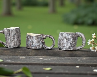 Tree Bark Mugs with Various Sizes. Handmade and Hand-Carved. Customization Available upon request