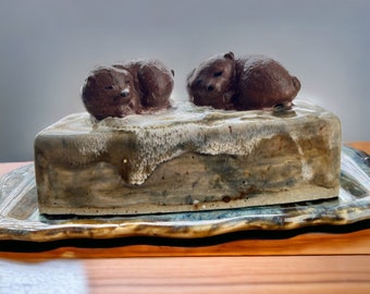 Ceramic Butter Dish. Sleeping Black Bears, Polar Bears, or Brown Bears. Fits closely to 1 stick of butter