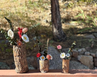 Hand-Carved Tree Bark Vases Flowers Included- Small, Medium, and Large. All bark types can be done, just message me with specific requests.