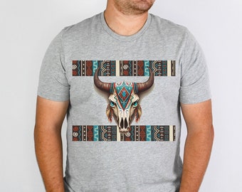 Cow Skull Desert Cactus Silhouette Shirt | Southwest Boho Longhorn Buffalo Tshirts | Desert Life Landscape Western Tee | 12242