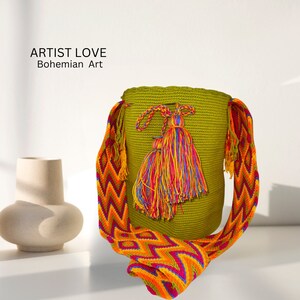 Large Wayuu Bag - Genuine Colombia Wayuu Bag - Crochet Crossbody Bucket Bag-Handmade Shoulder Bag- Boho Bag.