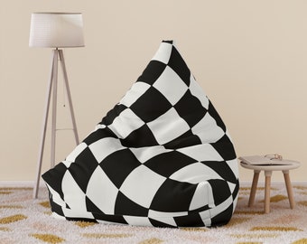 Black White Checkered Custom Made to Order Bean Bag Chair Cover, Gamer Chair Covers