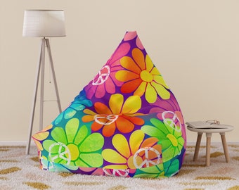 Custom Hippie Peace Flower Bean Bag Chair Cover, Gamer Chair Cover