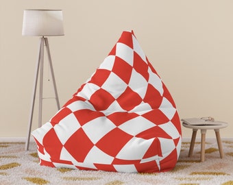 Red White Custom Checker Bean Bag Chair Cover, Gamer Chair