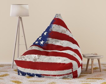 American Flag Custom Bean Bag Chair Cover, Stars and Stripes, Old Glory Decor, Red White Blue, Distressed Flag Cover, Distressed Gift Idea