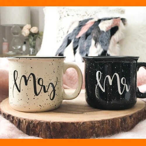 Mr. and Mrs. Campfire Mugs Set of 2 Handlettered Ceramic Etsy