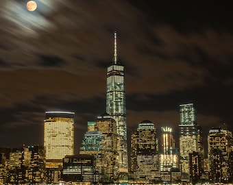 New York, Night, Moon, Zoom Background, Microsoft Teams Background, Photo Backdrops, Photography Backdrop