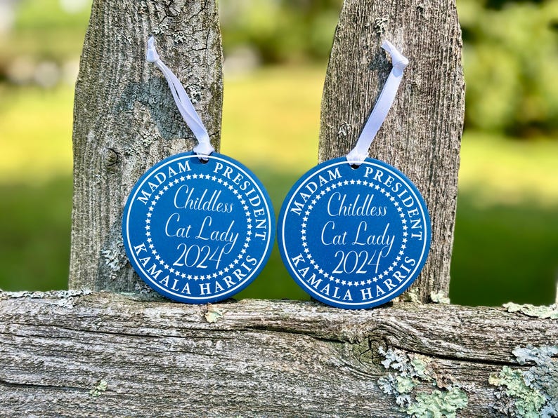 Childless Cat Lady Ornament, Kamala Harris Christmas Decor, Tim Walz