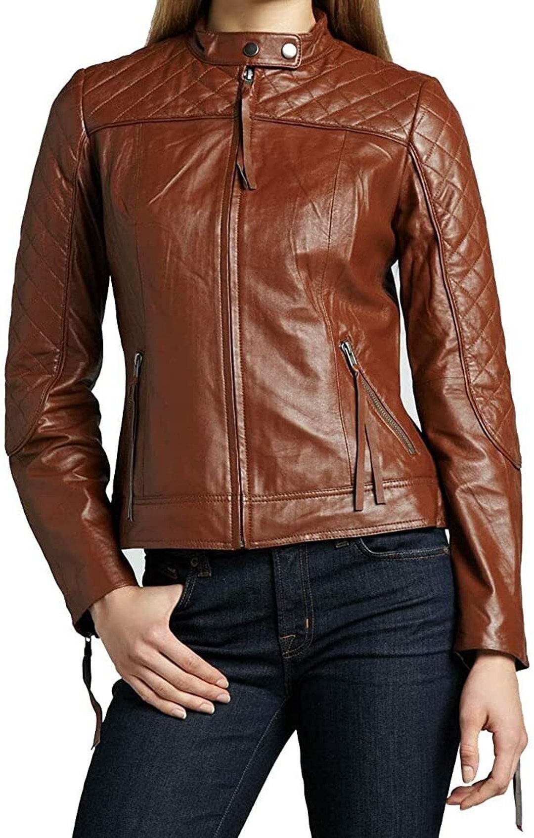 Womens Leather Jacket Genuine Lambskin Slim Fit Outwear Leather Jacket