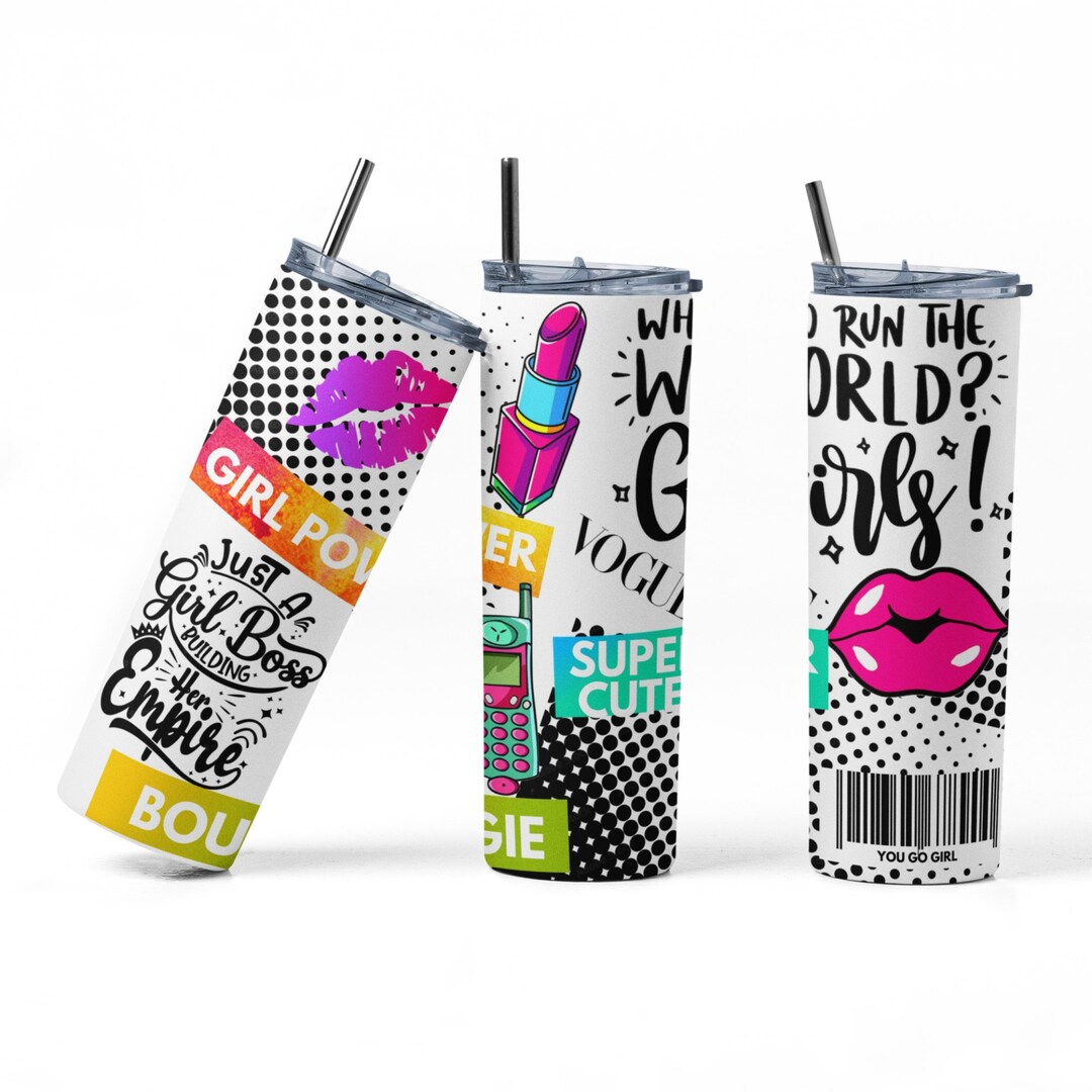 Girls Run the World Tumbler Wrap, Girl Power PNG Sublimation Designs Download Skinny Tumbler