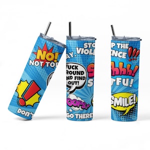 Comic Quotes Tumbler Wrap, Comic Quotes PNG Sublimation Designs Download - Skinny Tumbler  20oz - PNG