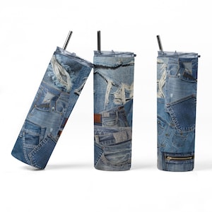 Denim Tumbler Wrap, Blue Jean PNG Sublimation Designs Download - Skinny Tumbler  20oz - PNG