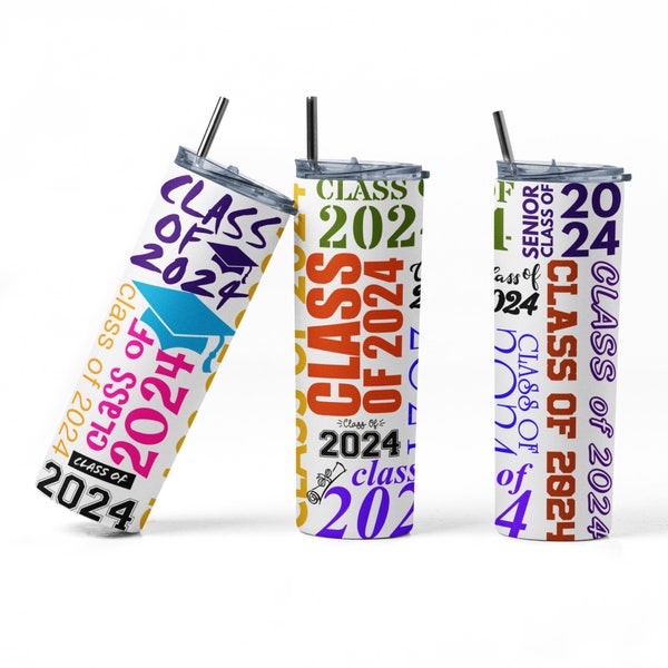 Class of 2024 Colorful Word Art Tumbler Wrap,  PNG Sublimation Designs Download - Skinny Tumbler  20oz - PNG