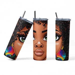 Black Girl Beauty Tumbler Wrap,  PNG Sublimation Designs Download - Skinny Tumbler  20oz - PNG