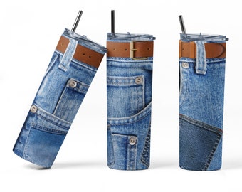 Blue Jean Tumbler Wrap,  PNG Sublimation Designs Download - Skinny Tumbler  20oz - PNG
