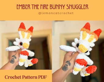 Schema all'uncinetto Ember the Fire Bunny Snuggler/Lovey Amigurumi