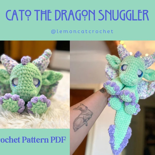 Cato el Dragón Snuggler/Lovey Amigurumi Patrón de Ganchillo