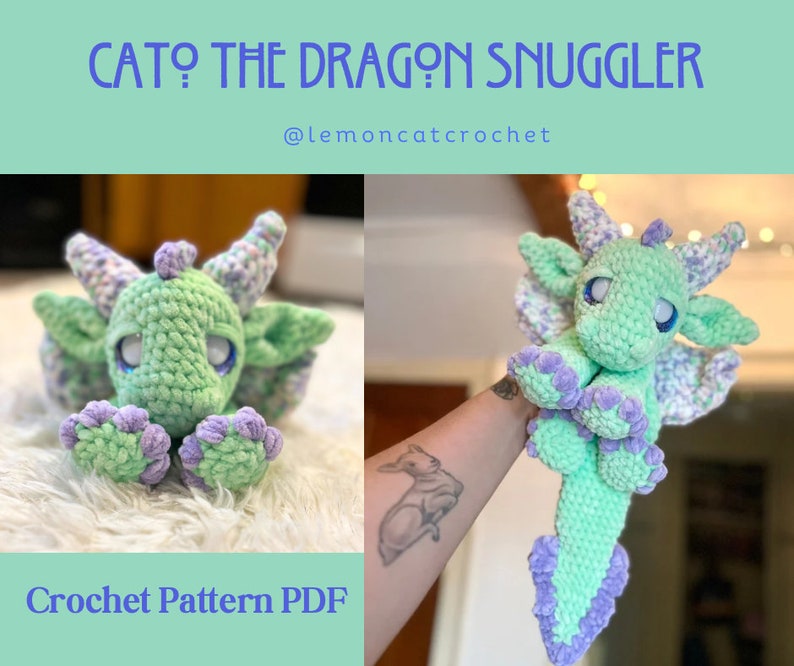 Cato the Dragon Snuggler/Lovey Amigurumi Crochet Pattern image 1