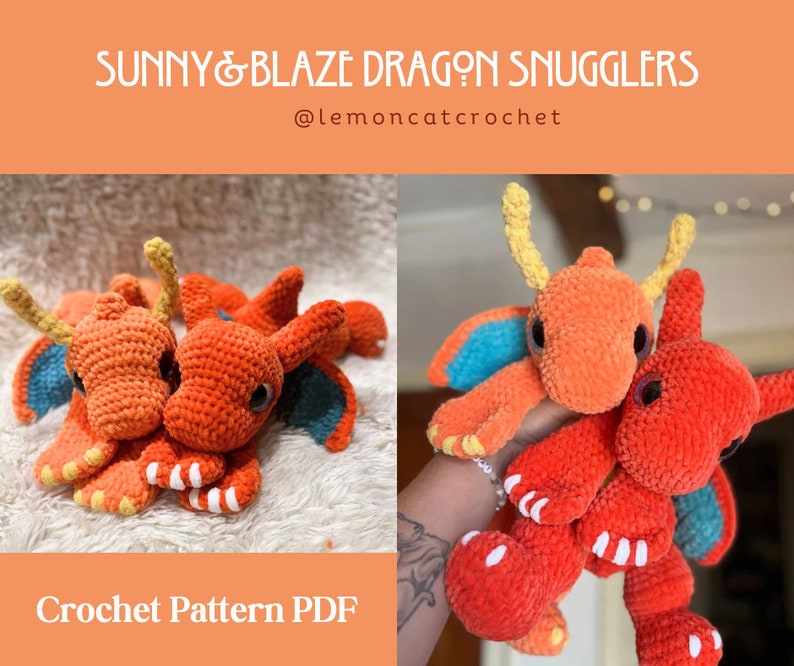 Modello all'uncinetto Sunny & Blaze Dragon Snuggler/Lovey Amigurumi immagine 1