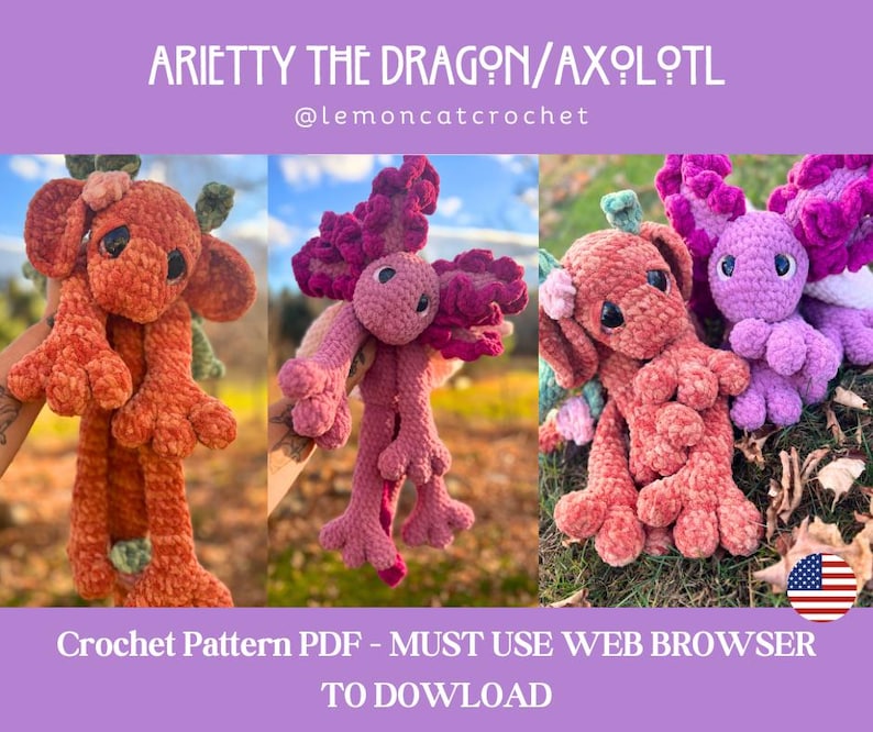 Ariety the Dragon & Axolotl Snuggler/Lovey Amigurumi Häkelanleitung