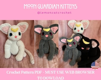 Moon Guardian Kittens Amigurumi Crochet Pattern with Snuggler Version Included