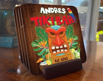 Posavasos TIKI - Regalo personalizado - Posavasos tropicales - Accesorios de bar - Decoración de bar - Tiki HUT