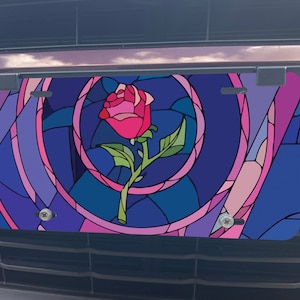 Disney License Plate, Beauty and the Beast Stained Glass Rose Car Tag, Front Tag, License Tag