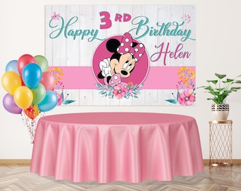 Banner de cumpleaños personalizado de Minnie Mouse – Decoración para fiestas Disney