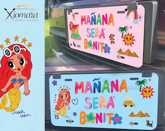 Etiqueta de coche Karol G Mermaid: Placa de matrícula Manana Sera Bonito