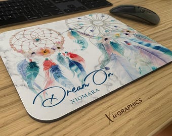 Alfombrilla de ratón atrapasueños, mármol blanco, plumas - Material de oficina y decoración - Alfombrilla de ratón personalizada