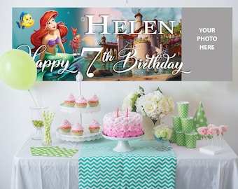 Little Mermaid Birthday Banner – Disney Backdrop, Personalized Banner, Disney Banner, Ariel Birthday Decoration, Birthday Decor